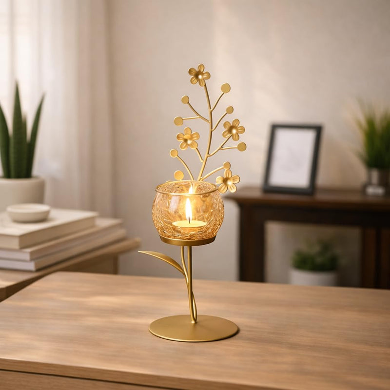 MARKET 99 Metal+Glass Single Votive T Light Holder | Elegant Home Decor for Diwali, Christmas, Birthday, and Wedding | Decorative Candle Holder for Ideal for Festive & Ambient Lighting | Golden