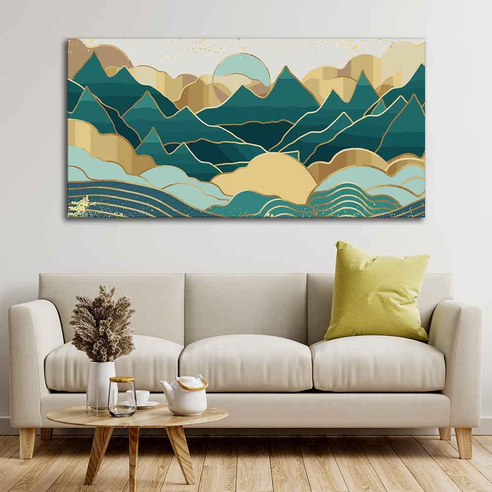 VIBECRAFTS Canvas Paintings for Living Room Drawing Room Abstract Mountains Lusurious Pattern Canvas Wall Painting Fitted With Wooden Frame For Home | Office | Living Room | Gifts (PTVCH_2519)