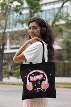 YaYaCafe BTS Printed Canvas Cotton Black Tote Bag with Zipper for Women & Girls