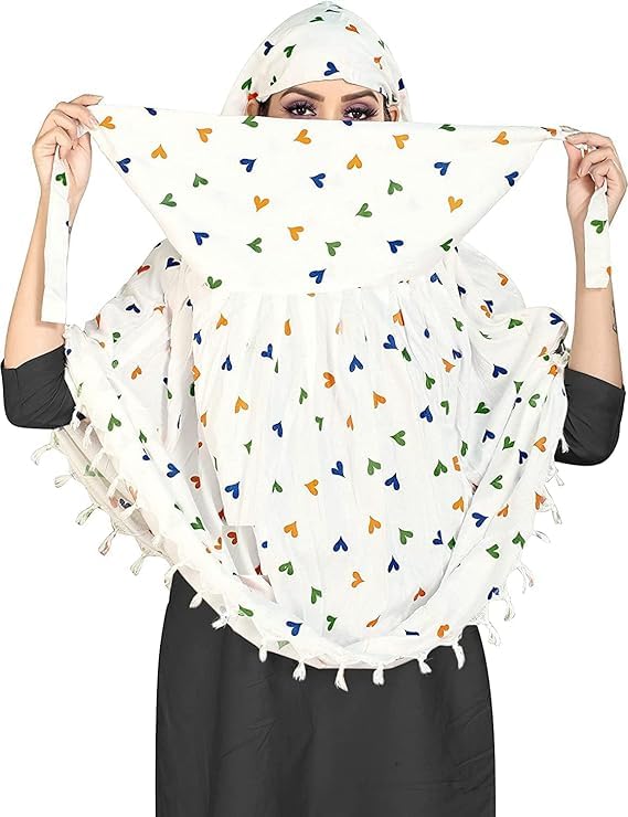 MQUXES Cotton 2 In 1 Long Scarf Mask With Dupatta Usable For Vehicle Driving | Universal Size | For Girl & Women | Mix Pattern, Female, White