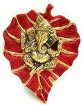 Prince Home Decor & Gifts Multicolour Handmade Decorative Feng Shui Metal Pan Leaf Hanging Ganesh Ji Statue (Gold red)