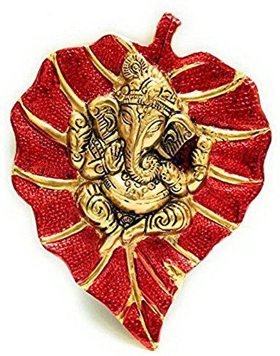 Prince Home Decor & Gifts Multicolour Handmade Decorative Feng Shui Metal Pan Leaf Hanging Ganesh Ji Statue (Gold red)