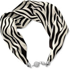 CAPICHINO Women Silk Scarf Necklace Magnetic Buckle with Rhinestone Small Neckerchief Clavicle Chain Headdress Pendant Scarf (Black White 2)