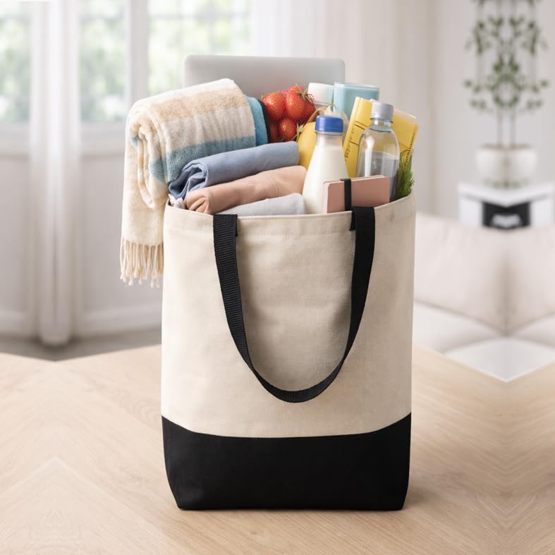 ECOCARRY Cotton Tote Bag for Women | Stylish Floral Printed Canvas Shoulder Handbag | Casual Ladies Tote for College, Office, Daily Use, Shopping, Travel & Beach (Black)