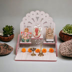 AVONIX Traditional Wooden Pooja Mandir Premium White Wooden Tabletop Pooja Mandir with Om Cutout & 3-Tier Platform | MDF Home Temple for Idols, Diya & Prayer Decor | White Wood Finish