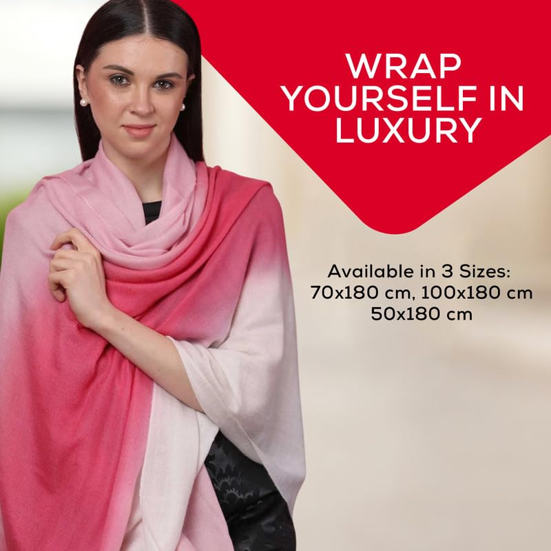 Graziemille Pure Pashmina For Women Ombre Salmon/Pink XL