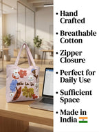 ABSTRACT INDIA Handcrafted Shoulder Tote Bag with Zipper Closure | Cotton Canvas Breathable fabric | Travel, Office, College & Daily Use Tote Bag for Women