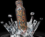 DSH Copper Bottles for Water 1 Litre Printed Design with Fine Art Work, Yoga Water Bottle 1000 ML (Color 07)