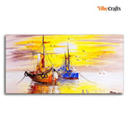 VIBECRAFTS Sailing Ships on the Ocean in Beautiful Sunset Premium Canvas Wall Painting With Frame for Living Room Drawing Room Home|Office|Gift (PTVCH_2207)
