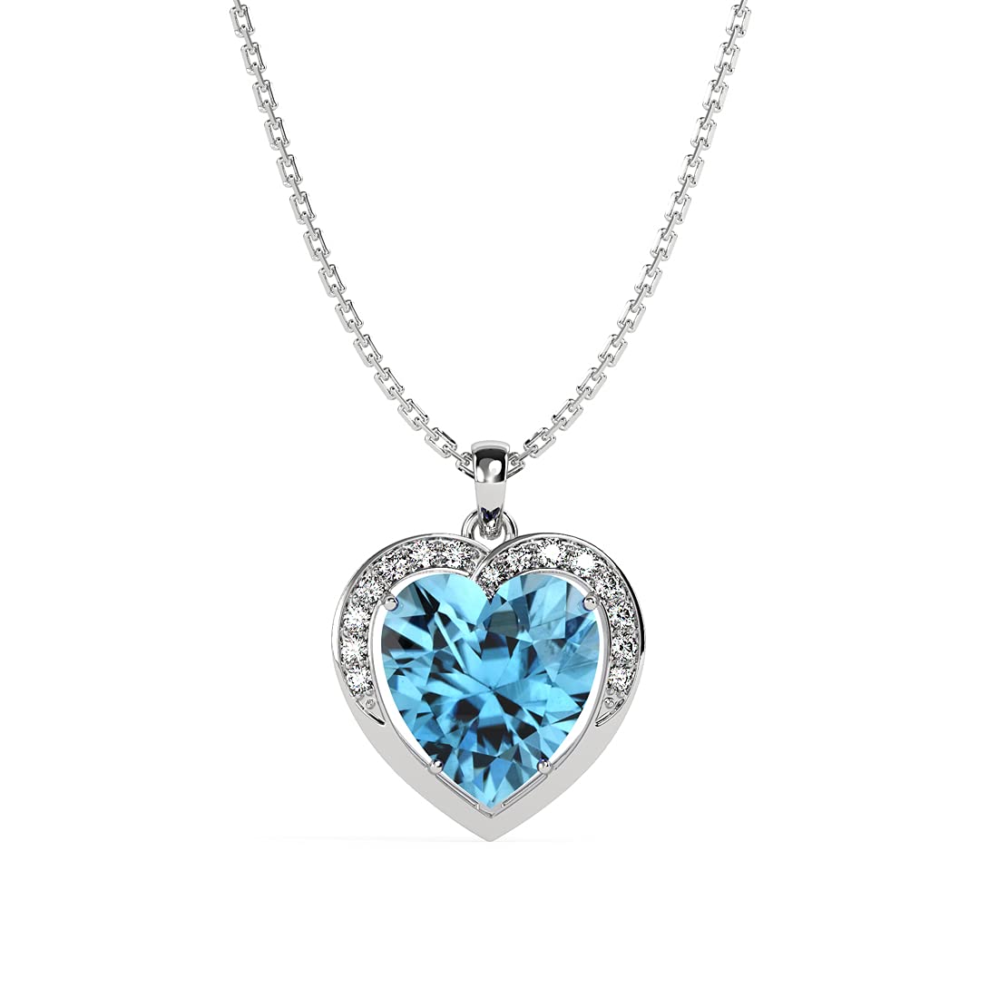 Clara 925 Silver Sky Blue Heart Pendant with Chain Necklace for Women