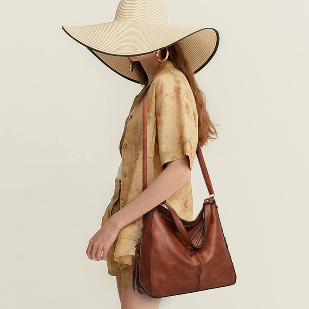 Zibuyu Tote Handbag for Women Faux Leather Shoulder Crossbody Brown