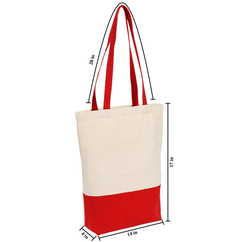 Heavy Duty 12 oz Cotton Canvas Tote Bag with Bottom Gusset Grocery Beach Shopping Bag 17x14x4 Inches (Red - 12 Pack)