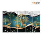 VIBECRAFTS Trees and Deer Canvas Wall Painting Set of Five For Home|Office|Living Room|Gift (PTVC5Pcs4_8593)