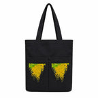 Suryatra Amaltas Blossom Noir Canvas Tote Bag for Women & Men | Premium Cotton Canvas Shoulder Bag with Dual Front Pockets | Tote Bag for Office, College, Shopping & Travel | Black | 14 x 16 Inches