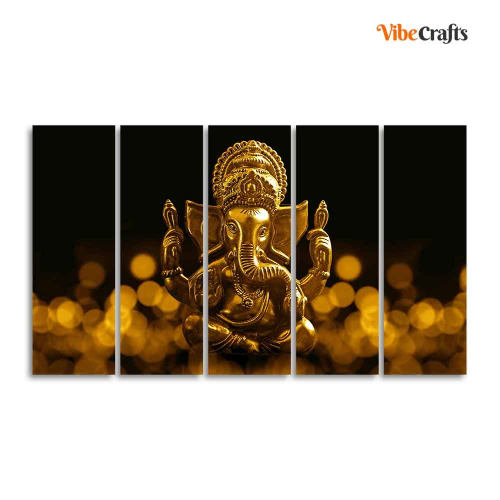 VIBECRAFTS Ganesha Canvas Wall Painting of Five Pieces For Home|Office|Living Room|Gift (PTVC5Pcs4_8636)