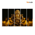 VIBECRAFTS Ganesha Canvas Wall Painting of Five Pieces For Home|Office|Living Room|Gift (PTVC5Pcs4_8636)