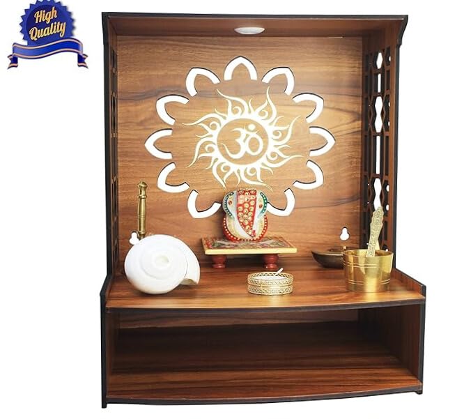 LET'S DIY Wooden Handcrafted Temple with OM Carving | Traditional Home Mandir for Home & Office (Pack of 1)