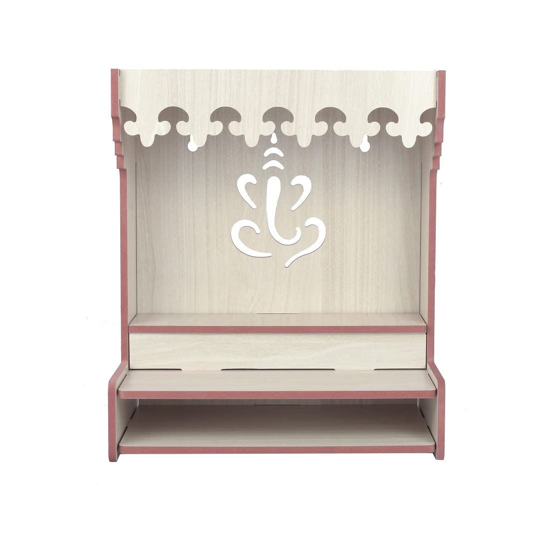 YIXT Wooden Temple with LED Light Space for Home | White MDF Pooja Mandir | Wall Mount & Tabletop | Premium Home Temple for Office & Living Room | Size 37×20×33 CM