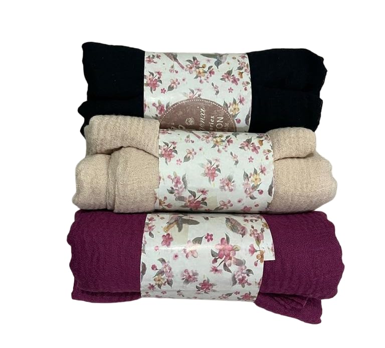 IBA ISBA COLLECTIONS Women's Crinkle Cotton Scarf, Stoles, Hijab (80 x 190 Cms) (Combo3)