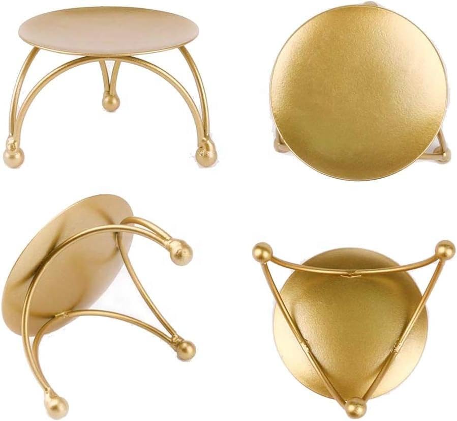 theindianhandicrafts | Iron Plate Candle Holder |Gold Finish | 3 Inch Diameter | for Tealight and Pillar Candles | Decorative Multipurpose Stand | Pack of 4 Pcs