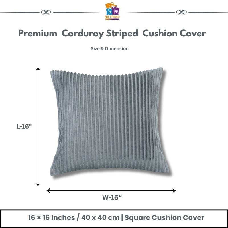 RD TREND® Cushion Cover Set of 2, Decorative Sofa Living Room Home Square Cushion Covers 16 Inch x 16 Inch, Aesthetic Corduroy Striped Double Sided (Grey)