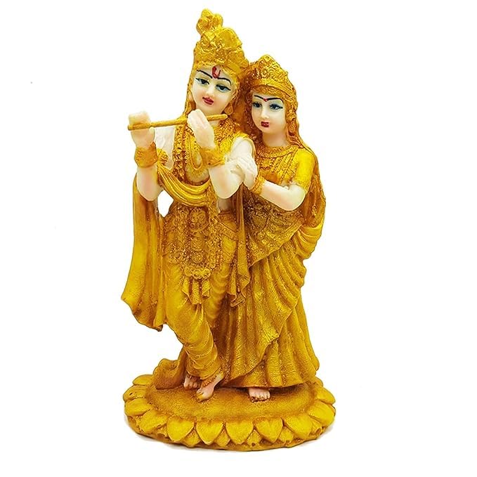Griscon Radha Krishna Idol, Radhakrishna Murti, Radhe Krishna Statue for Home Decoration, Car Dashboard, Office Desks, Pooja Room, Gifting (19 cm Height) (Resin, Golden)