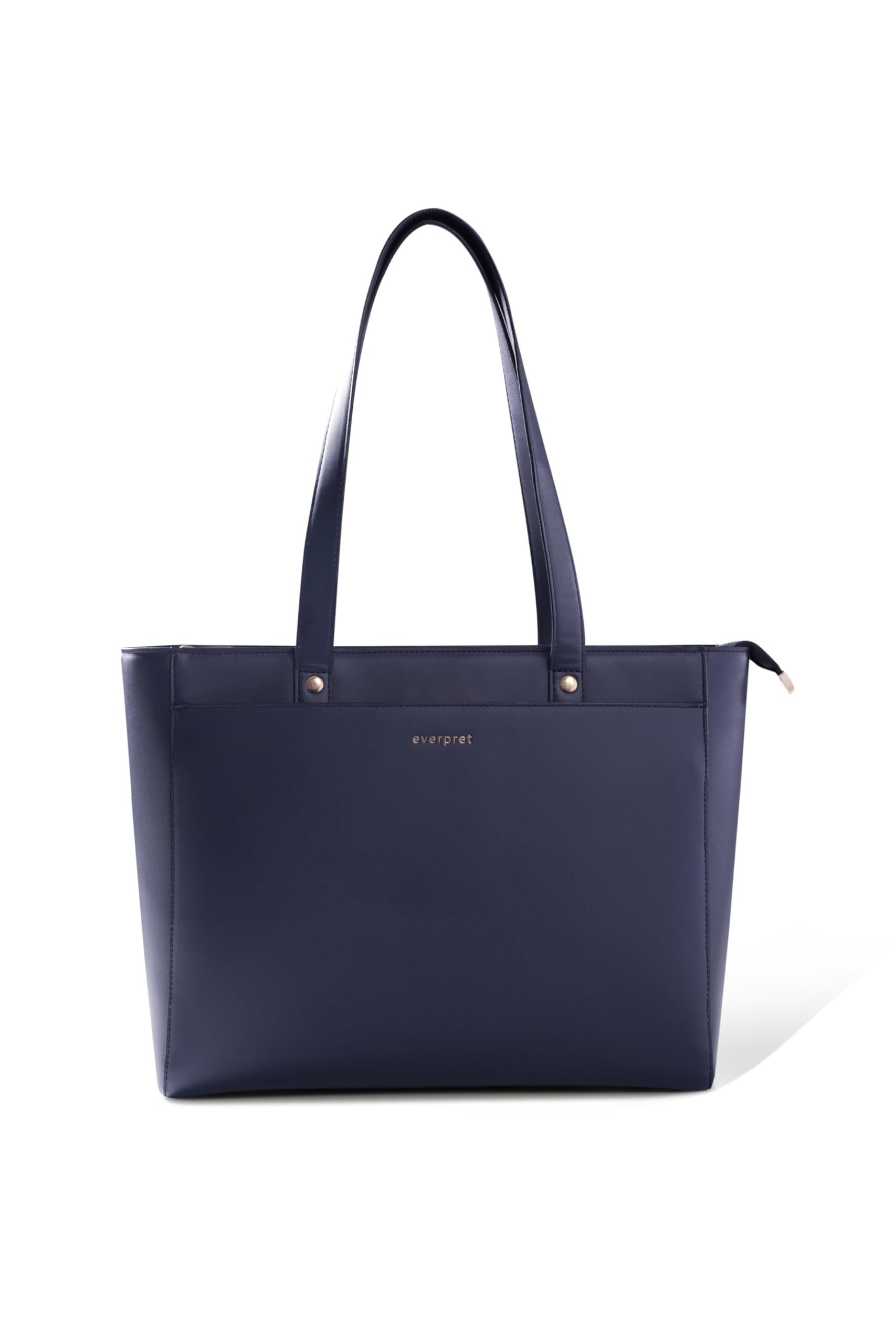 Everpret Premium Work Tote Bag for Women with 16-Inch Laptop Compartment | Vegan Leather Office Travel Handbag with Trolley Sleeve, Water Bottle Pocket & Organized Compartments | Navy Blue