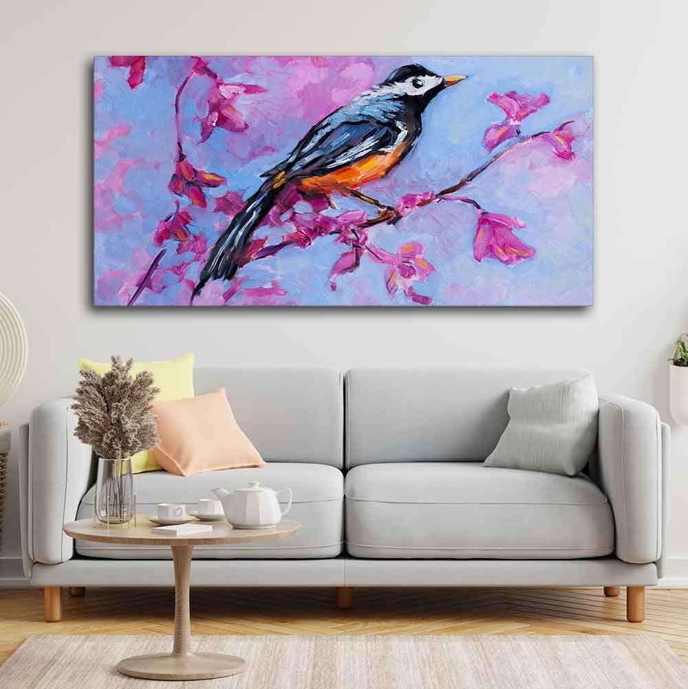 VIBECRAFTS Canvas Paintings for Living Room Drawing Room Bird With Nature Abstract Design Canvas Wall Painting Fitted With Wooden Frame for Home | Office | Gift (PTVCH_2438)
