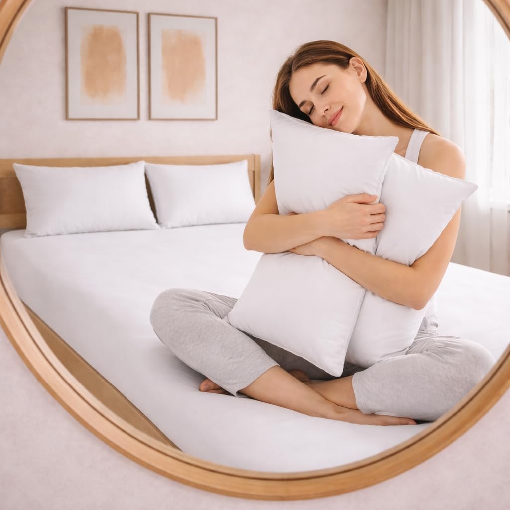 THE HOME STYLE Solid Cotton Feel Pillow Covers (18 x 28 inches, Set of 2 Pcs) | 300 TC | Super Soft & Smooth (PureCloud White)