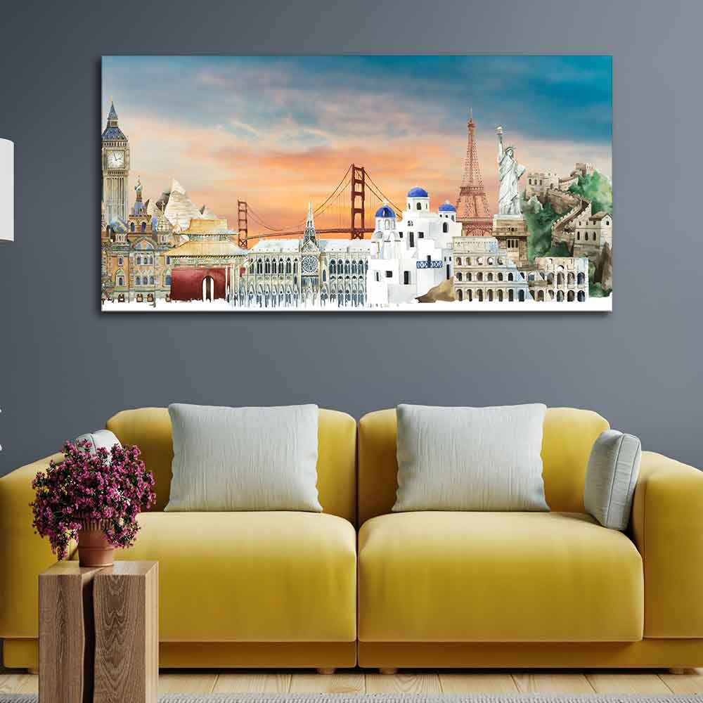 VIBECRAFTS Canvas Paintings for Living Room Drawing Room Premium Canvas Wall Painting of Famous Monuments for Home|Office|Gift(PTVCH_2356)