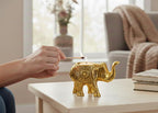Kridaykraft Decorative Metal Trunk-Up Elephant – Multi-Purpose Small Flower Vase, T-Light Holder, and Stationery Organizer for Living Room and Office – Elegant Gold Elephant Statue for Good Luck