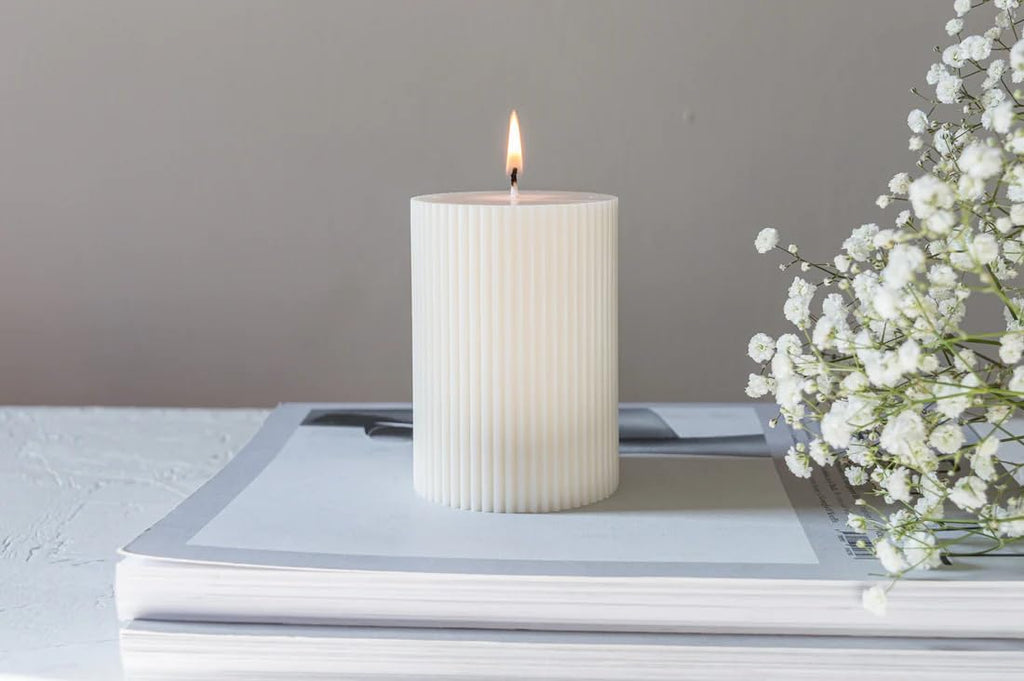 atorakushon Soy Wax Pillar Candle Set of 3 Pcs Ribbed Scented Pillar Candles 2x3''inches for Home Decor Diwali Wedding Valentine Church x-Mass (White)
