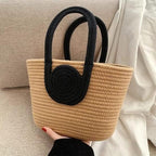BEAUTIFUL HOMMIES Attractive Hand Bag | large Tote Bag | Summer Bag | Bucket Bag | Basket Bag | Bamboo Tote | Beach Bags for Women | Boho Bag | Handbag | jute Bag | Handmade Bag| (BEIGE-BLACK)
