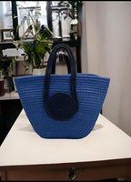 BEAUTIFUL HOMMIES Attractive Hand Bag | large Tote Bag | Summer Bag | Bucket Bag | Basket Bag | Bamboo Tote | Beach Bags for Women | Boho Bag | Handbag | jute Bag | Handmade Bag| (BLUE-BLACK)