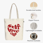 Eco Right Canvas Tote Bags for Women with Zip, College Bag for Girls, 100% Organic Cotton Tote Bag for Shopping, Travel & beach bags for women (Bloom)