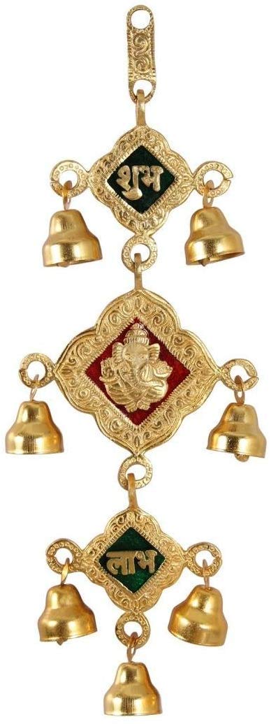 Prince Home Decor & Gifts Ganesha Motif with Bells Aluminium Metal Door Hanging (12.7 cm x 3.2 cm x 38.25 cm, Multicolor)