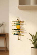 KridayKraft Gold Plated Nimbu Mirchi Hanging for Nazar Suraksha, Evil Eye Protection Decor for Home, Office, Multicolour Decorative Wall Hanging.