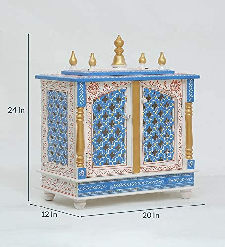 Jodhpur Handicrafts Wooden Home Temple Mandir Big Size Temple with Door Pooja Stand Wall Mount Mandap Devghar Size LXBXH 20X12x24 Inch