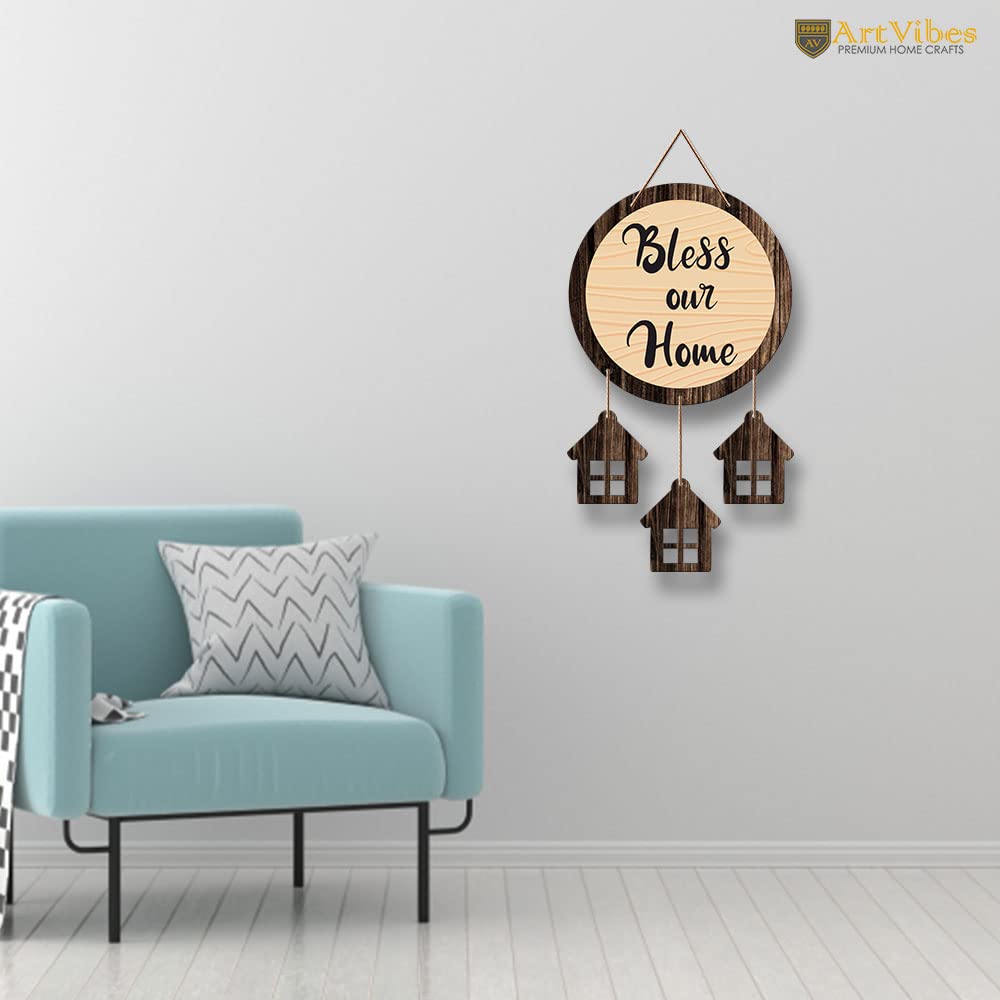 Artvibes Bless Our Home Quotes Wooden Wall Hanging Decorative Items for Home Decor | Gift | Livingroom Hanger | Modern Artworks Decoration Hangings Item (WH_7212N)