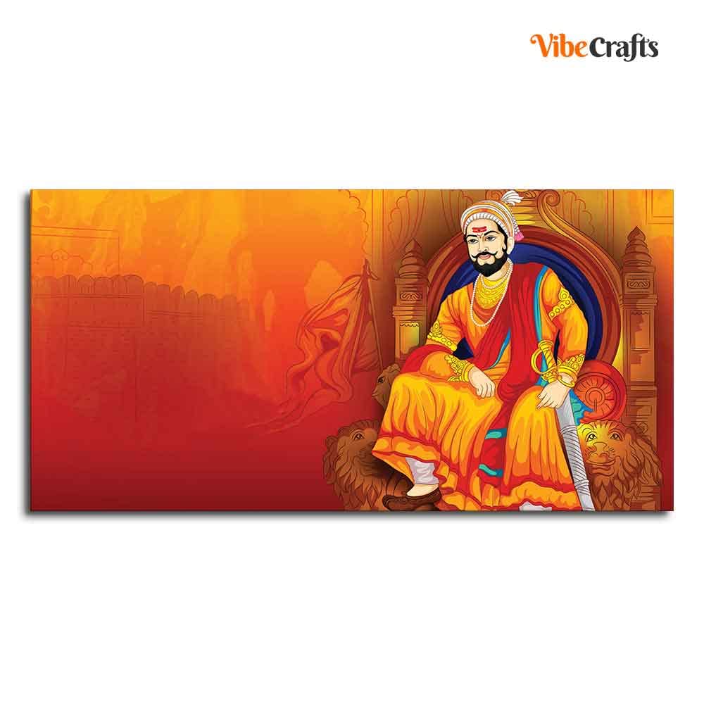 VIBECRAFTS Canvas Paintings for Living Room Drawing Room Indian Warrior Chhatrapati Shivaji Maharaj Canvas Wall Painting Fitted With Wooden Frame For Home | Office | Gifts (PTVCH_2523N)