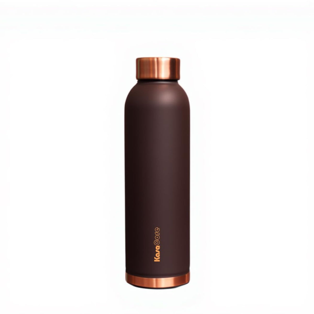KasaCore Premium Copper Water Bottle 750 ml 99% Pure Copper | Leakproof Bottle with Matte Black Finish for Office Gym Travel Daily Use (Brown)