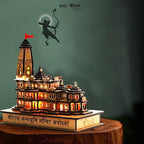 eXme Ram Mandir Ayodhya 3D Model | Handcrafted Wooden Ram Mandir with Light | Perfect for Home Decor, Spiritual Altars, Religious Gifts, Car Dashboard (with Light)