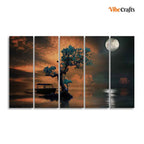 VIBECRAFTS Amazing Tree under The Moon Premium Wall Painting of Five Pieces For Home|Office|Living Room|Gift (PTVC5Pcs4_8715)