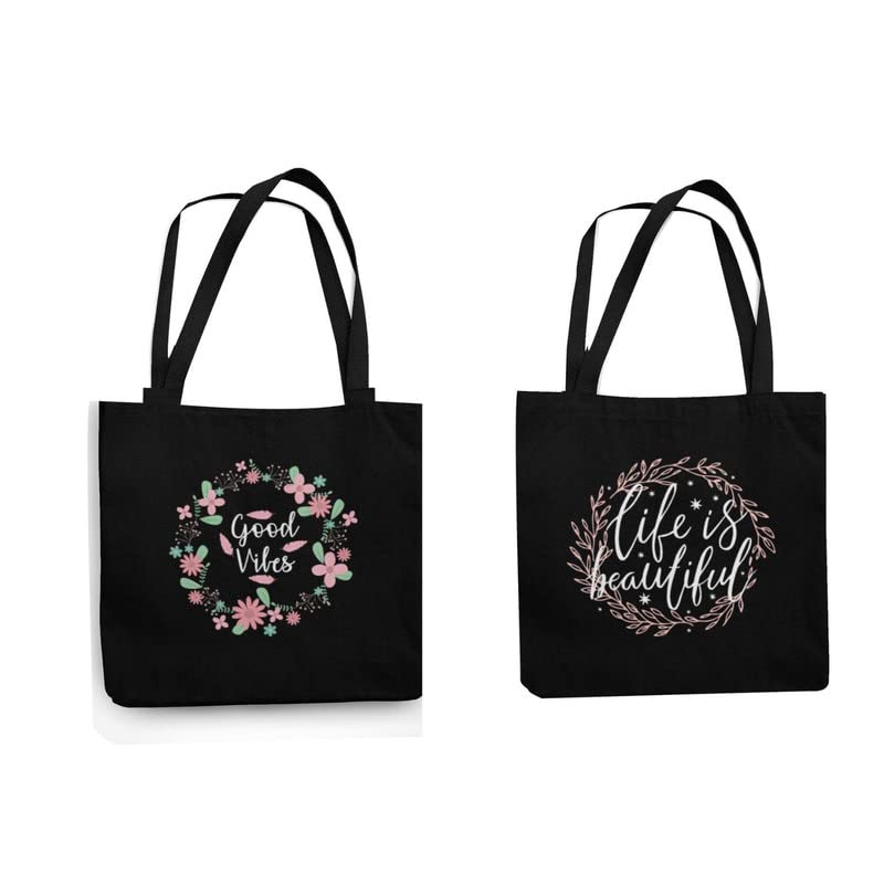 TheYaYaCafe Cotton Printed Tote Bag combo of 2|Multipurpose bags| Reusable Bags |Lightweight|Eco-friendly Grocery Bags