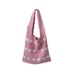 Kawn® Premium Knitted Heart Pattern Tote Bag Large Stylish and Durable Trendy bag for Everyday Use Beach Shopping Travel Work – Comfortable and Trendy Design (Pink)
