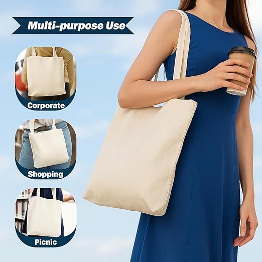 DASKHAT Reusable Tote Bags|100% Organic Cotton Shopping/Grocery Bag| Eco-Friendly,Multi-Purpose Bag| Sturdy Canvas Bags | Perfect Ideal Gift with Free Travel Pouch Size -16x14” (3)