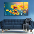 VIBECRAFTS Mexican Sunflower 5 Pieces Canvas Wall Painting For Home | Office | Living Room | Gift (PTVC5Pcs4_8541)