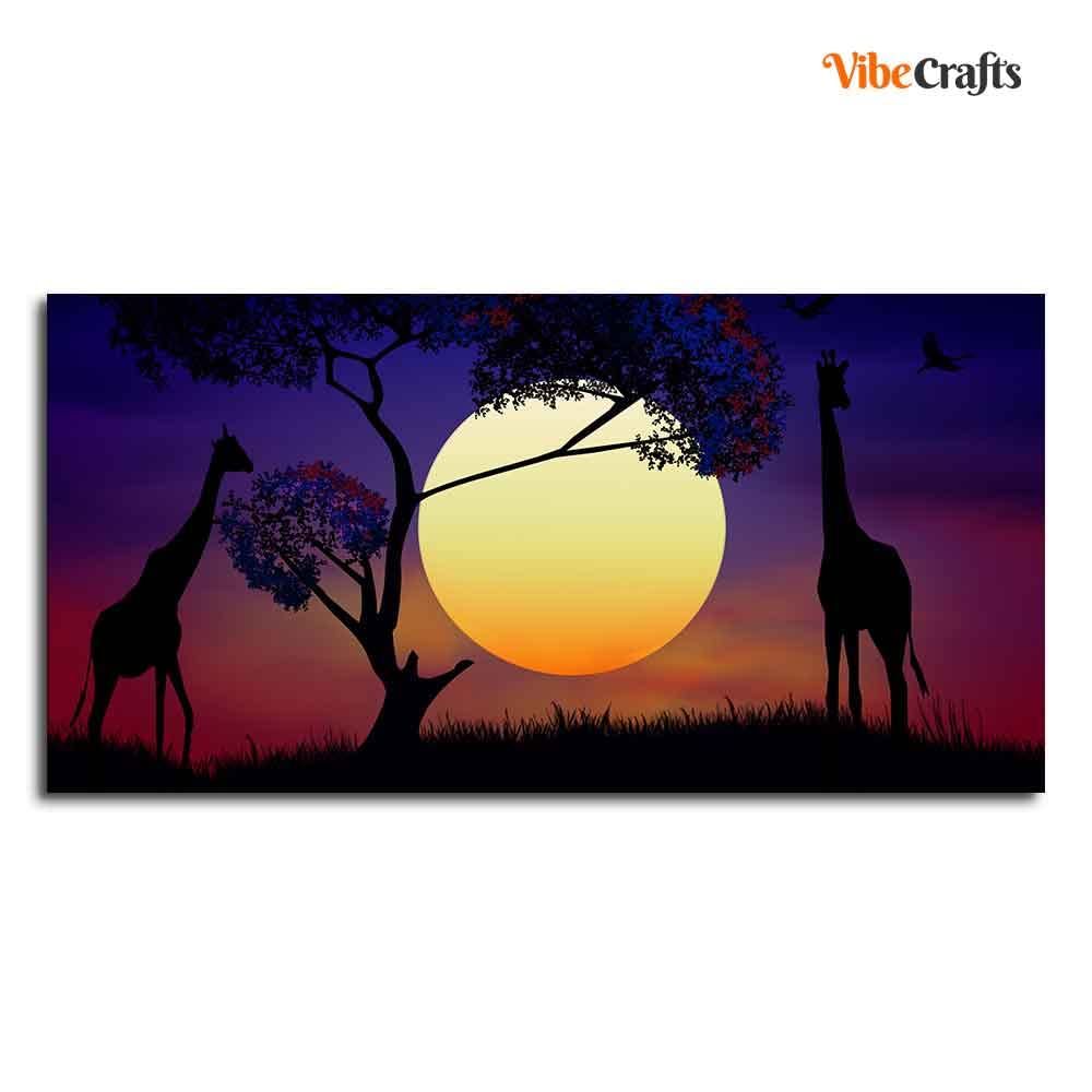 VIBECRAFTS Canvas Paintings for Living Room Drawing Room Pair Of Giraffe At Night Canvas Wall Painting Fitted With Wooden Frame For Home | Office | Living Room | Gifts (PTVCH_2522)