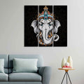 VIBECRAFTS 3 Pieces Beautiful Ganesha Head Canvas Wall Painting Fitted With Wooden Frame For Home | Office | Living Room | Gifts (PTVC3Pcs1_9581)