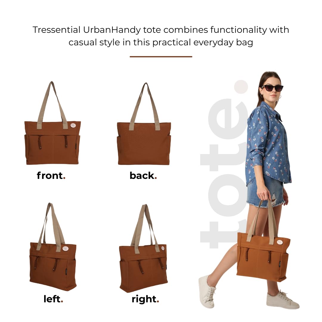 Tressential Canvas Tote Bag, HandBag for Women, Multi-Pocket Design, Casual Style for Office & College (Espresso)